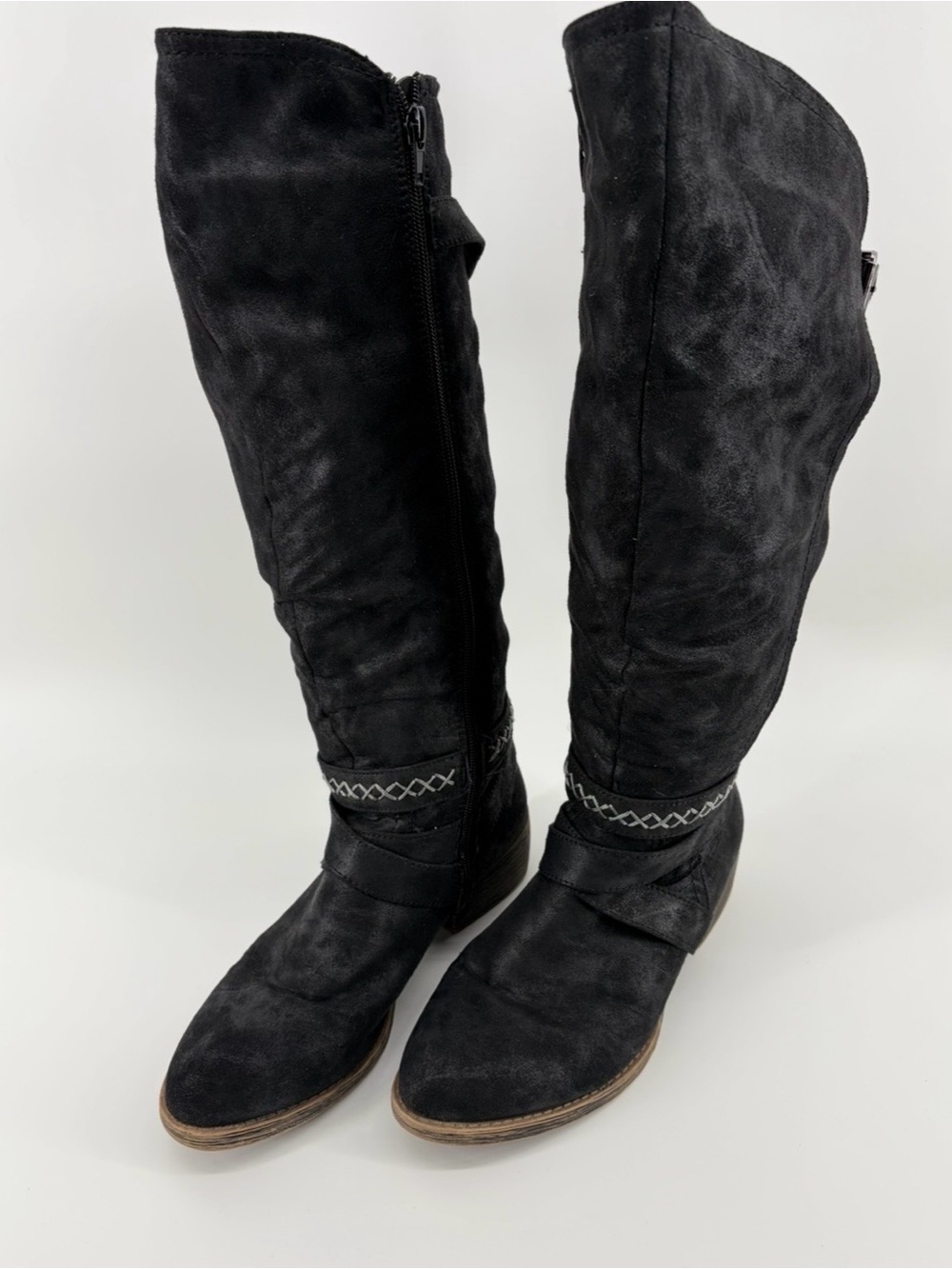 Rampage Darling Black Fabric Almond Toe Wide Calf Equestrian Boot Women's Sz 8.5